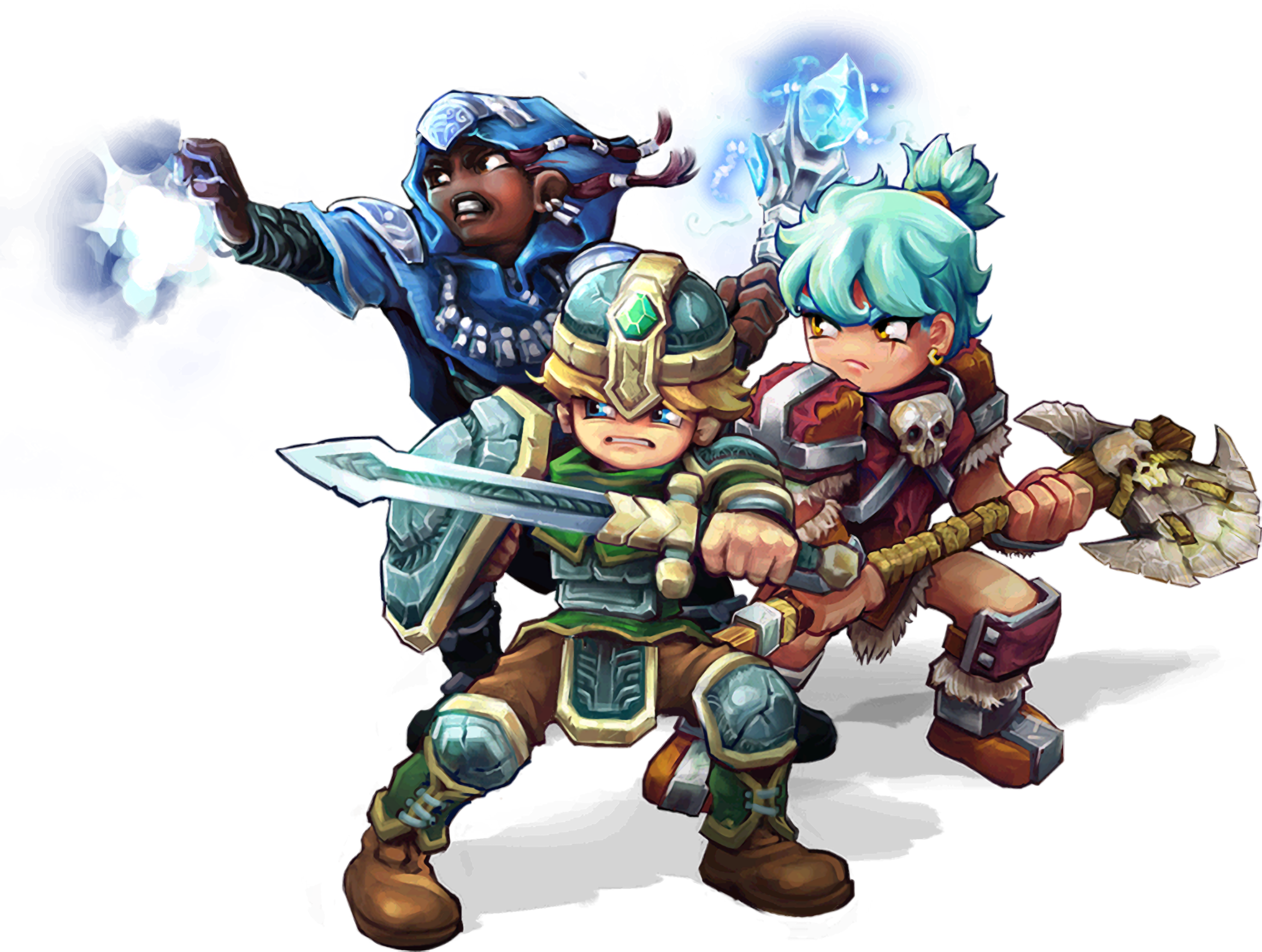 Three Hytale adventurers ready for battle